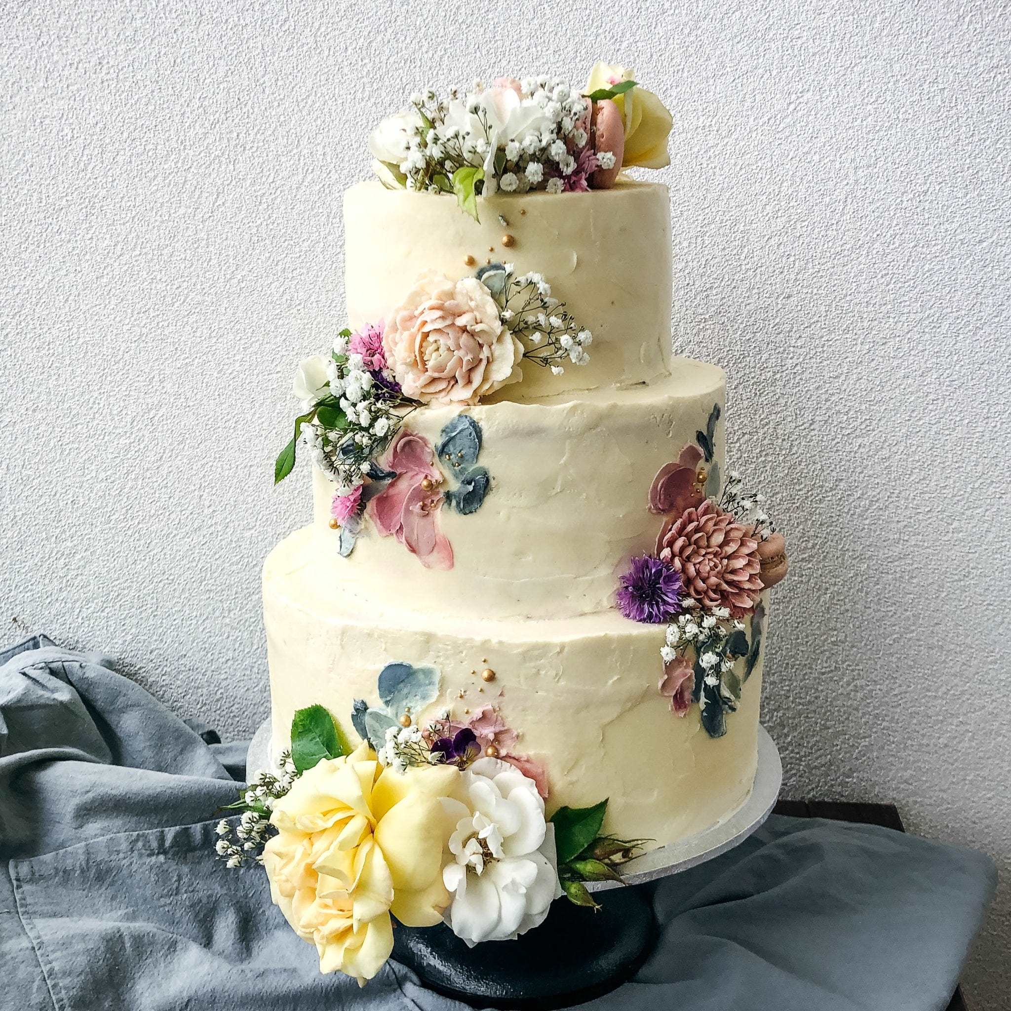 Three Tier Birthday Cake with Buttercream Flowers Cake