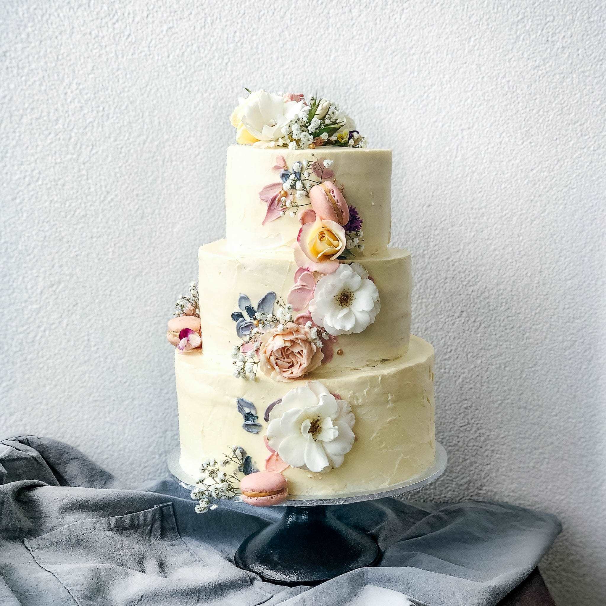 Three Tier Celebration Cake With Buttercream Flowers Cake